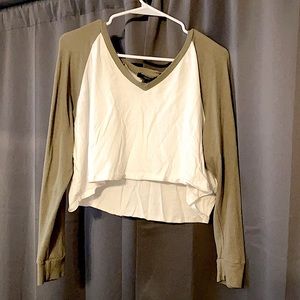White & Green cropped long sleeve shirt
